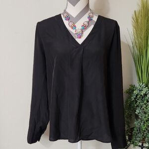 J. Crew Black Blouse Relaxed V-neck Long Sleeves
